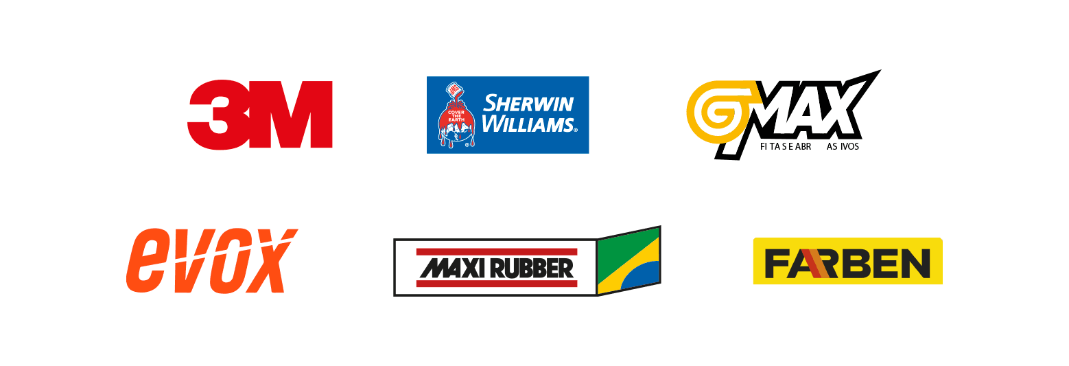 Marcas: 3M, Sherwin-Williams, GMax, Evox, Maxi Rubber, Farben